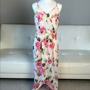 Lush Pink Floral Maxi High-Low Faux Wrap Dress - Rose Print